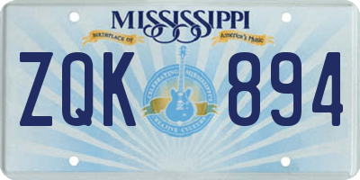 MS license plate ZQK894