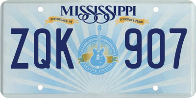MS license plate ZQK907