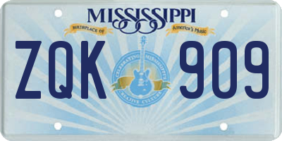MS license plate ZQK909