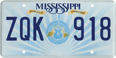 MS license plate ZQK918