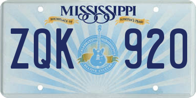 MS license plate ZQK920