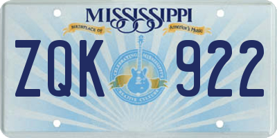 MS license plate ZQK922