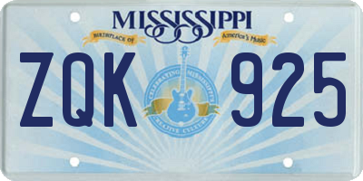 MS license plate ZQK925