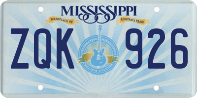 MS license plate ZQK926