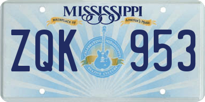 MS license plate ZQK953