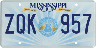 MS license plate ZQK957