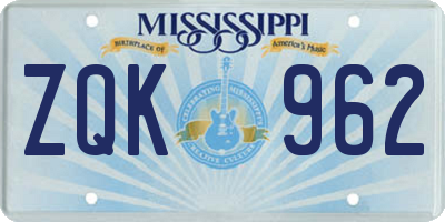 MS license plate ZQK962