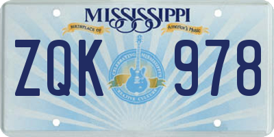 MS license plate ZQK978
