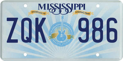 MS license plate ZQK986