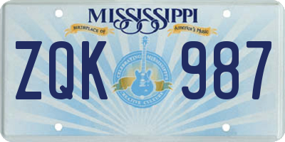 MS license plate ZQK987