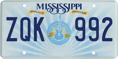 MS license plate ZQK992