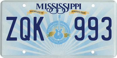 MS license plate ZQK993
