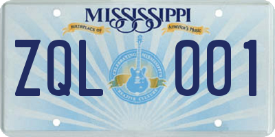 MS license plate ZQL001