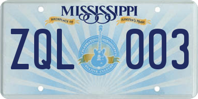 MS license plate ZQL003