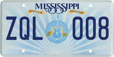 MS license plate ZQL008