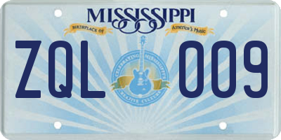 MS license plate ZQL009