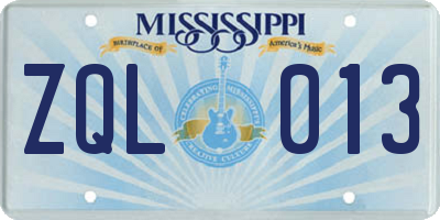 MS license plate ZQL013