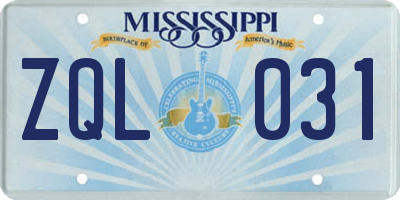 MS license plate ZQL031