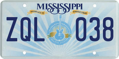 MS license plate ZQL038