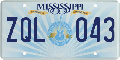 MS license plate ZQL043