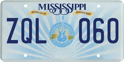 MS license plate ZQL060