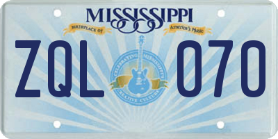 MS license plate ZQL070