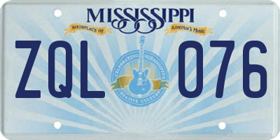 MS license plate ZQL076