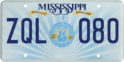 MS license plate ZQL080