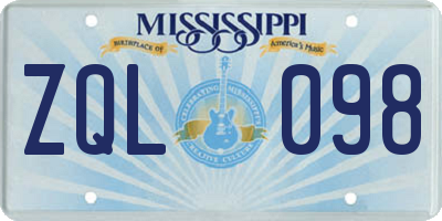 MS license plate ZQL098