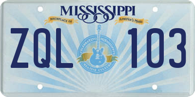 MS license plate ZQL103