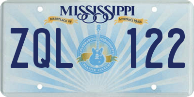 MS license plate ZQL122