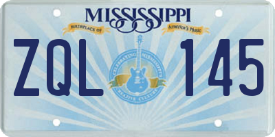 MS license plate ZQL145