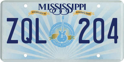 MS license plate ZQL204