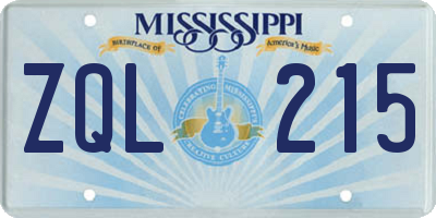 MS license plate ZQL215