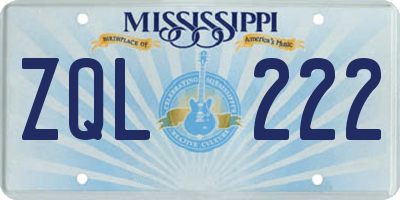 MS license plate ZQL222