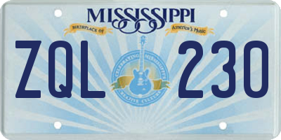 MS license plate ZQL230