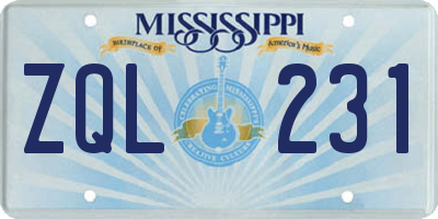 MS license plate ZQL231