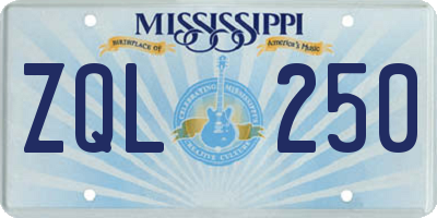 MS license plate ZQL250