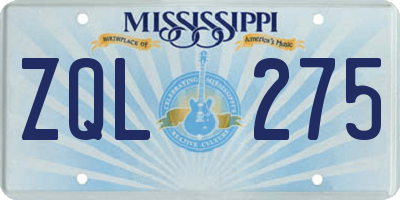 MS license plate ZQL275