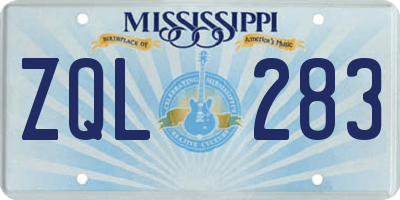 MS license plate ZQL283