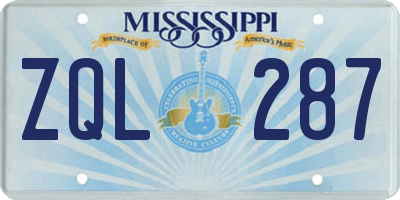 MS license plate ZQL287