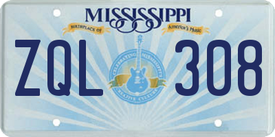 MS license plate ZQL308