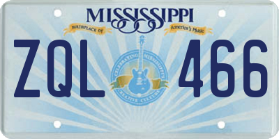 MS license plate ZQL466