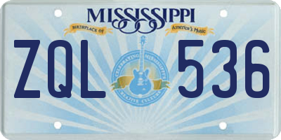 MS license plate ZQL536