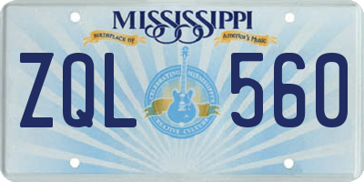 MS license plate ZQL560