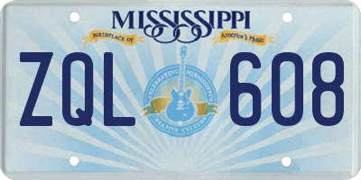 MS license plate ZQL608
