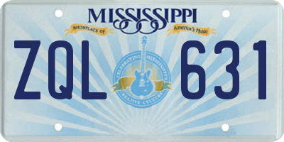 MS license plate ZQL631