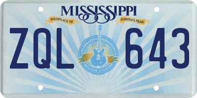 MS license plate ZQL643