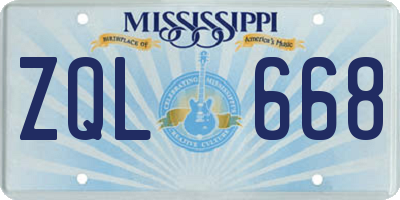 MS license plate ZQL668