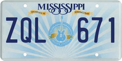 MS license plate ZQL671